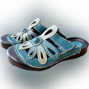 Elite By Corkys Coastal Blue Painted Floral Comfort Sandal Clogs 9 Artsy